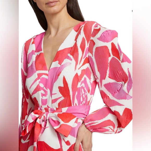 NWT, Milly LIV Dream Rose Pleated, Tie- Waist Dres - Picture 8 of 16